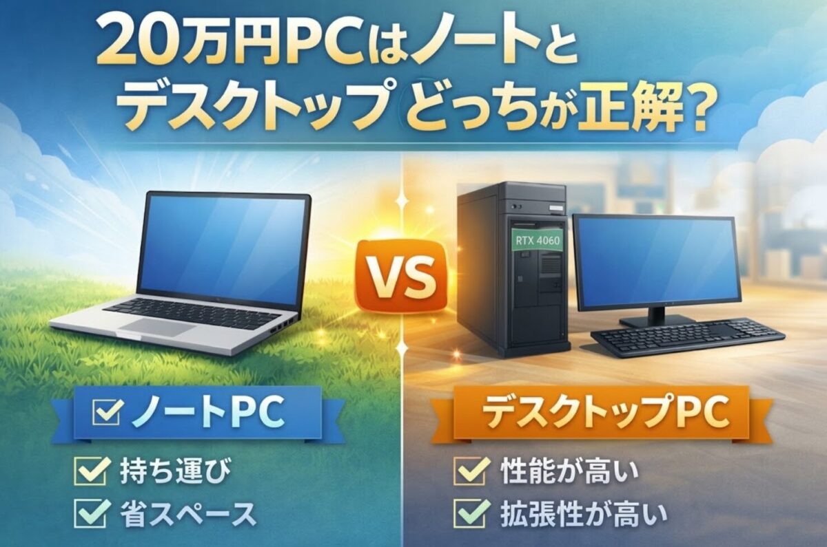 20万円PCはノートとデスクトップどっちが正解？性能・拡張性・持ち運びの違いを比較