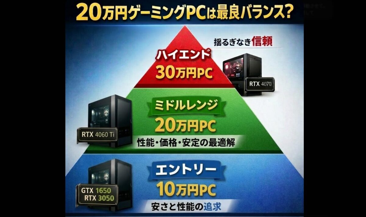 10万円・20万円・30万円ゲーミングPCの価格帯バランス比較イメージ