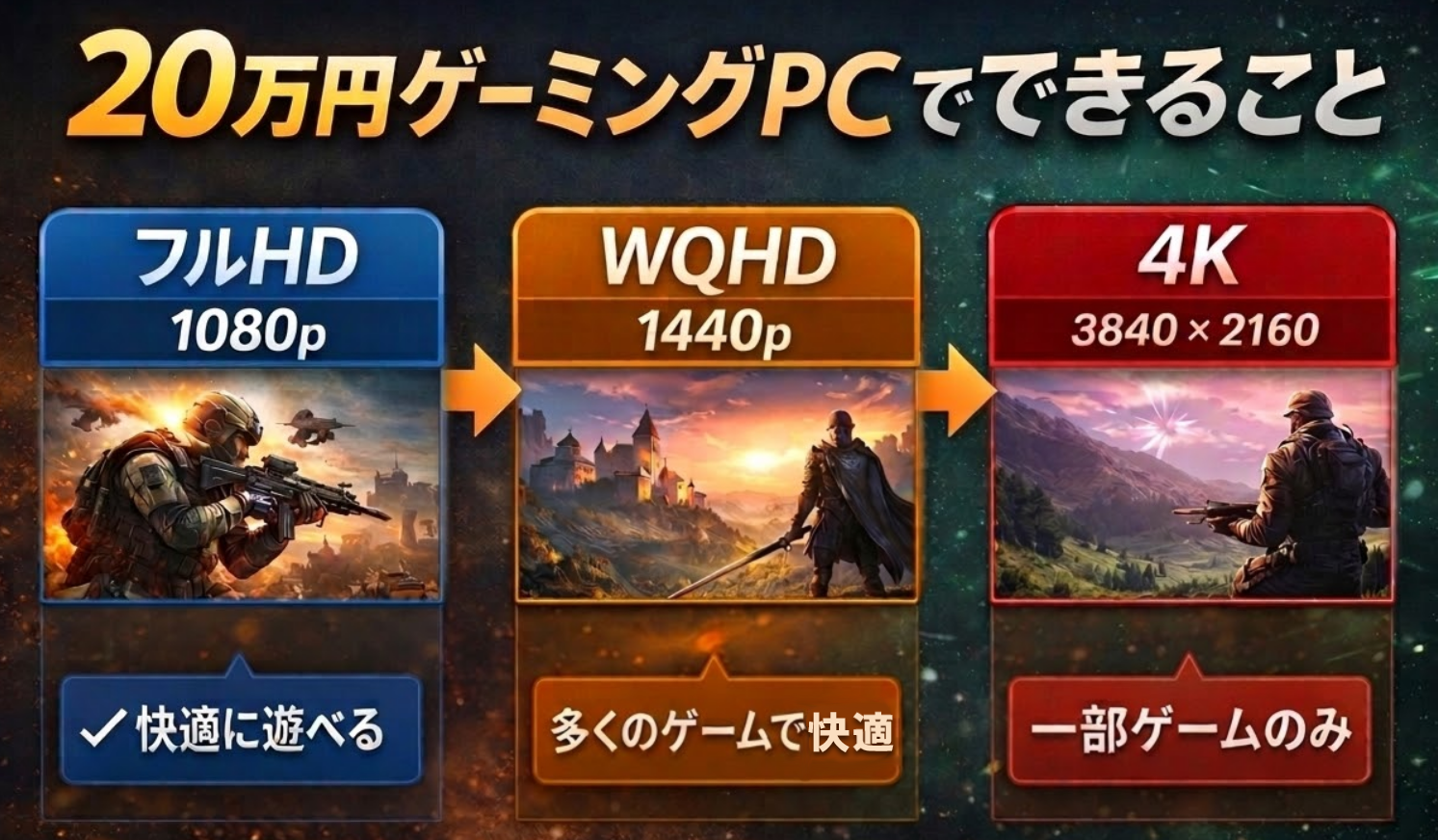 20万円ゲーミングPCでできること（フルHD・WQHD・4Kの現実ライン）