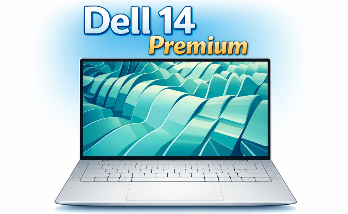 Dell 14 Premium（DA14250）のイラスト化されたノートパソコン本体と3.2Kディスプレイのイメージ画像
