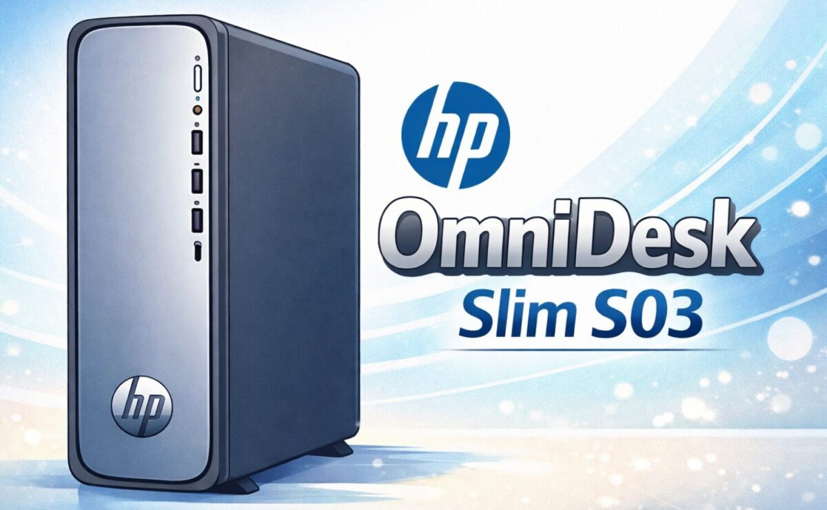 HP OmniDesk Slim S03 スリム型デスクトップPCの外観イラスト(省スペース設計のHPデスクトップPC)